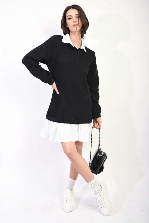Kayla Collared Long Sleeve Mini Dress - Black