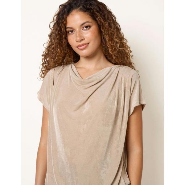 Blue Vanilla Draped Cowl Neck Deep Hem Top
