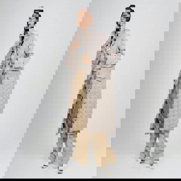 Brave Soul Stone Longline Diamond Quilted Jacket - Stone Image 1