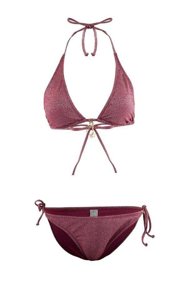 WOVCOR Glitter Triangle Covered Charm Accessory Normal Waist Regular Bikini Set