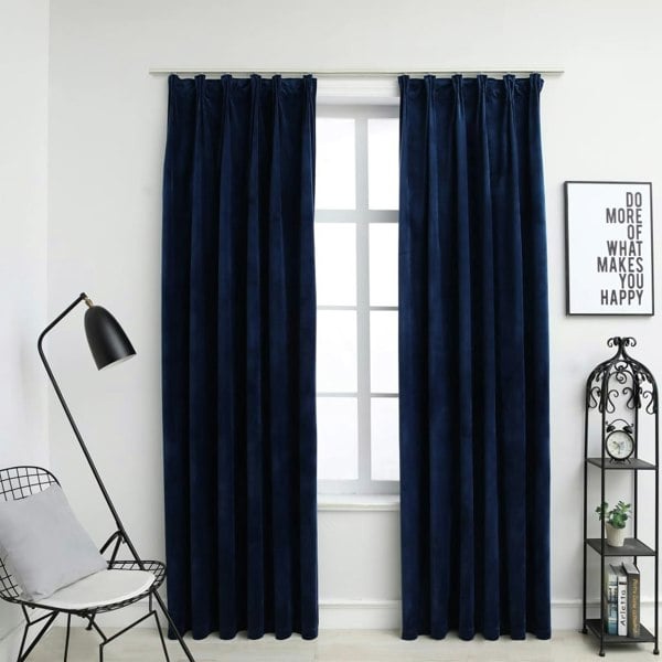 Berkfield Blackout Curtains 2 pcs with Hooks Velvet Dark Blue 140x245 cm