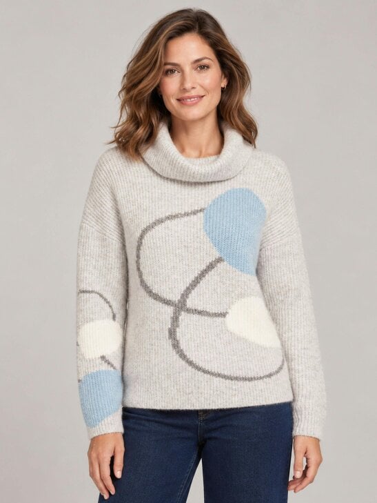 VIZ-A-VIZ Soft Intarsia Cowl Neck  Jumper