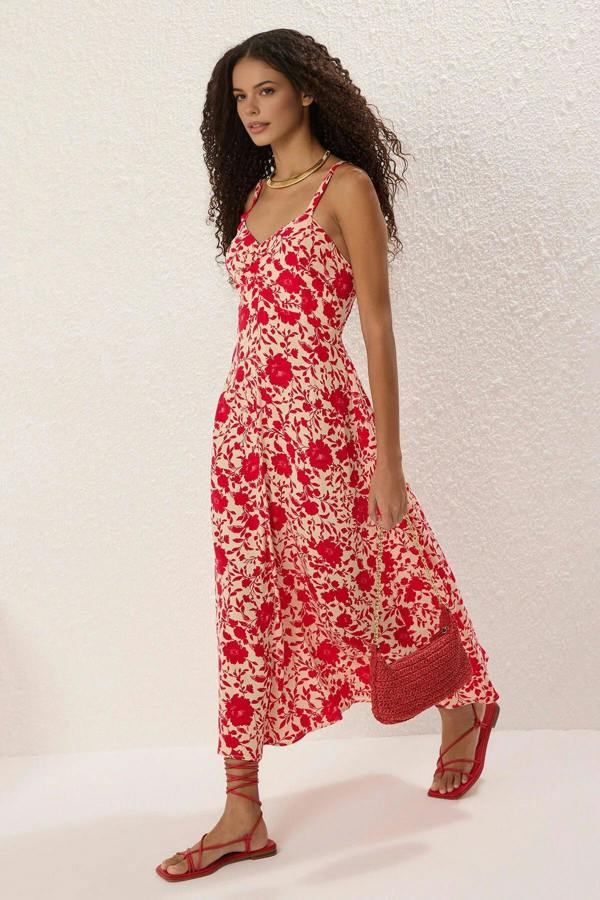 WOVCOR Floral Midi Woven Dress