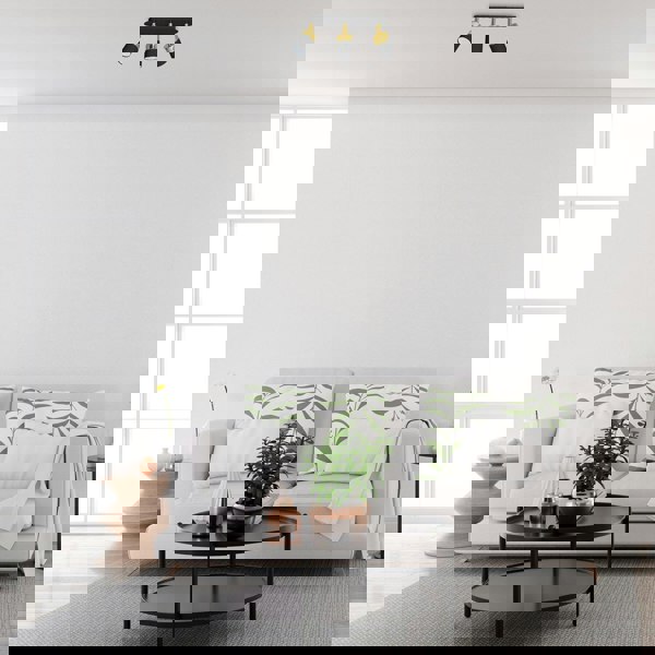 Milagro Joker Triple Spot Hand Made Ceiling Lamp In Matt Black With Luxurious Gold Detail With Slender Cylindrical Shades