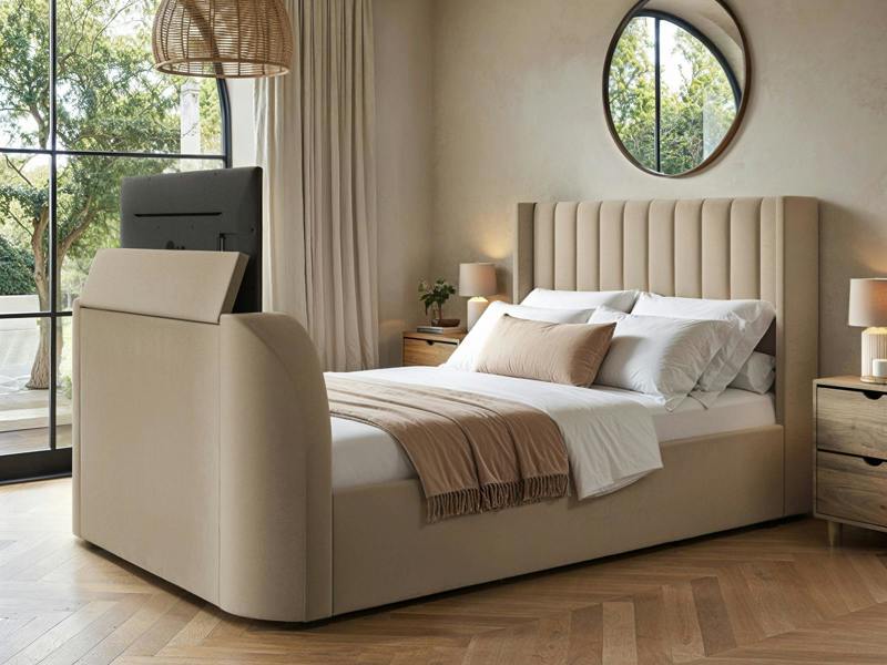 Fallon TV Side Lift Ottoman Bed Beige Velvet