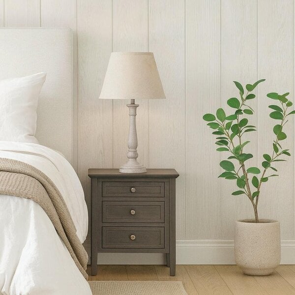 Wyld Haus Piana Slim Natural Wooden Table Lamp With Linen Shade