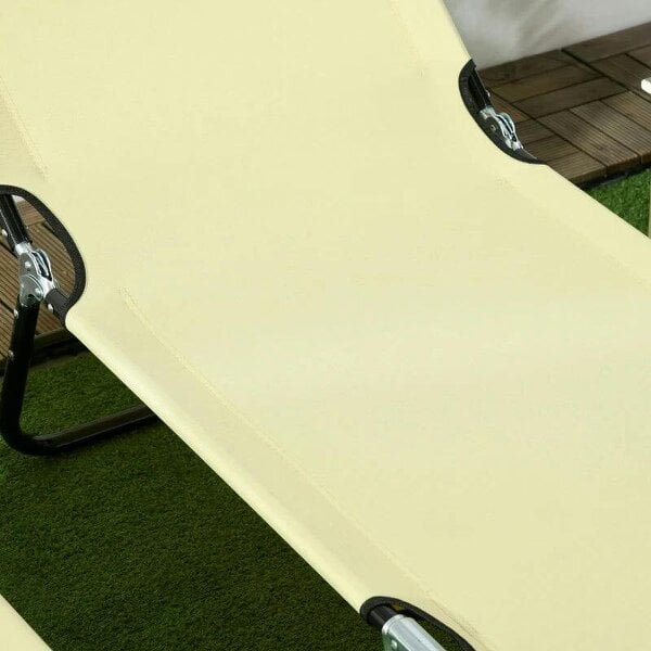 Bobobiy Set of Two Metal Frame Folding Sun Loungers - Beige