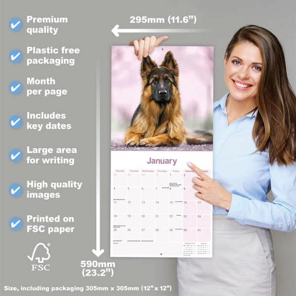 German Shepherd Calendar 2027, Wall Calendars, Month To View, Dogs, Gift