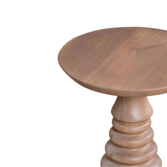 Wyld Haus Chicago Cane and Carved Natural Mango Wood Side Table
