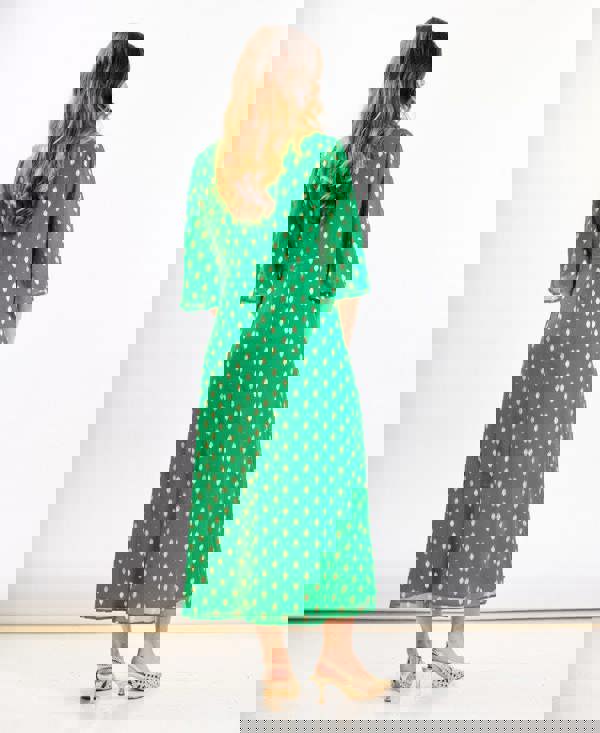 Green Foil Chiffon Midi Dress back