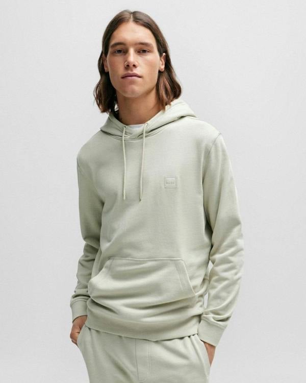 BOSS Orange Wetalk Mens Pullover Hoodie With Logo Patch - Natural 271 - CHO - Designer Mens Hoodies