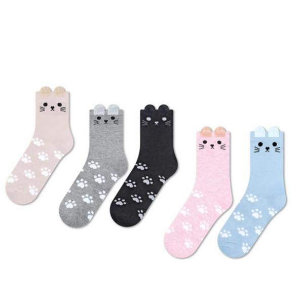 Dyzi 5 Pack Cat Animal Pattern Ankle Socks Women's UK 4-7