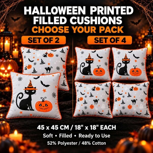 Smart Living Halloween Printed Filled Cushions 45x45cm - Set of 2 or Set of 4
