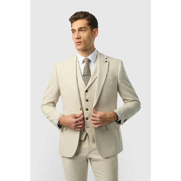 Antique Rogue Slim Fit Baxter Ecru Herringbone Tweed Jacket