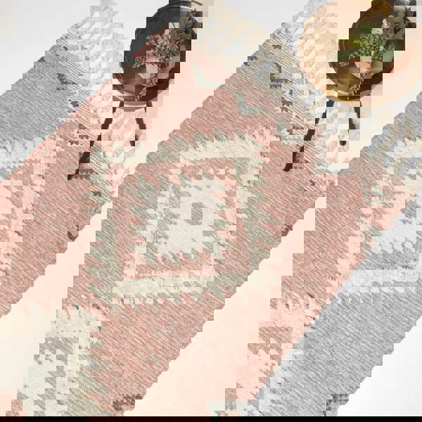 HOMESCAPES Pali Pink Kilim Wool Rug