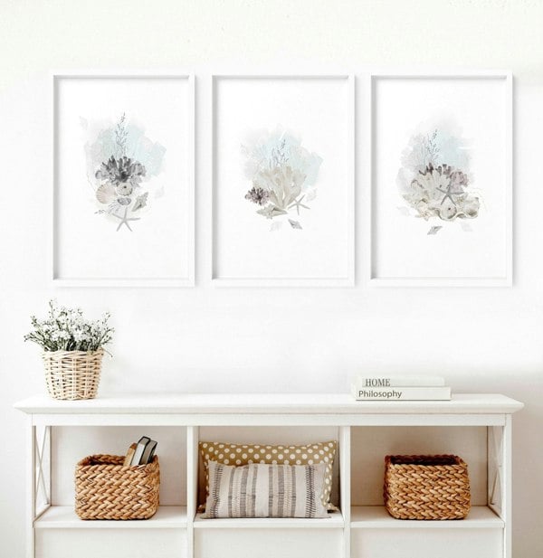 Beach theme bathroom accessories | Set of 3 wall art prints