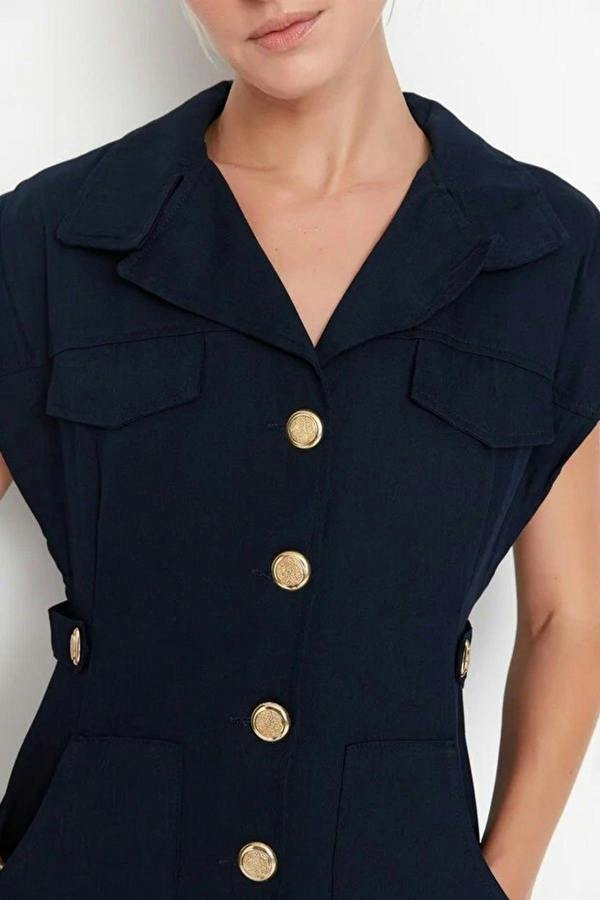 WOVCOR Mini Woven Shirt Dress with Button Detail