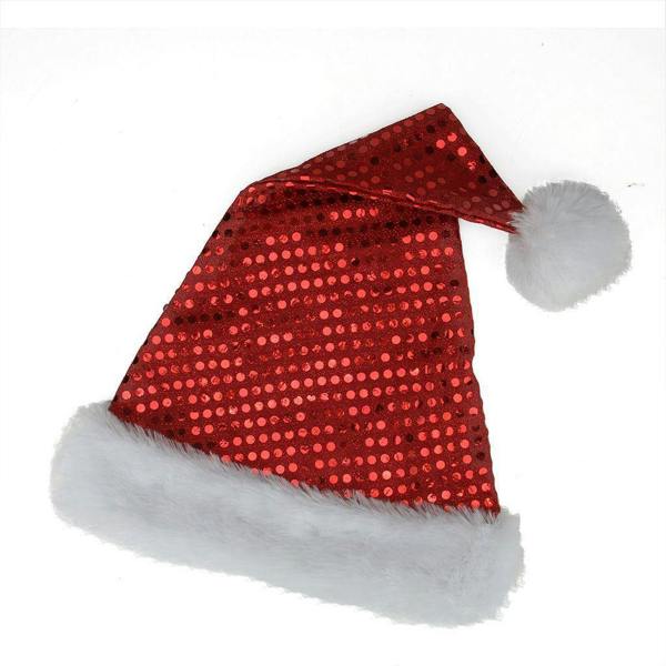 12 Pack Deluxe Red Sequin Santa Hats with White Faux Fur Trim and Bobble for Christmas Parties image 4