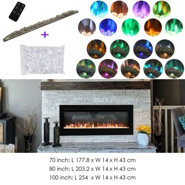 70inch Inset Electric Fireplace 80inch Large Built-In Fire 100inch Modern Heater Electric Fireplaces Living and Home