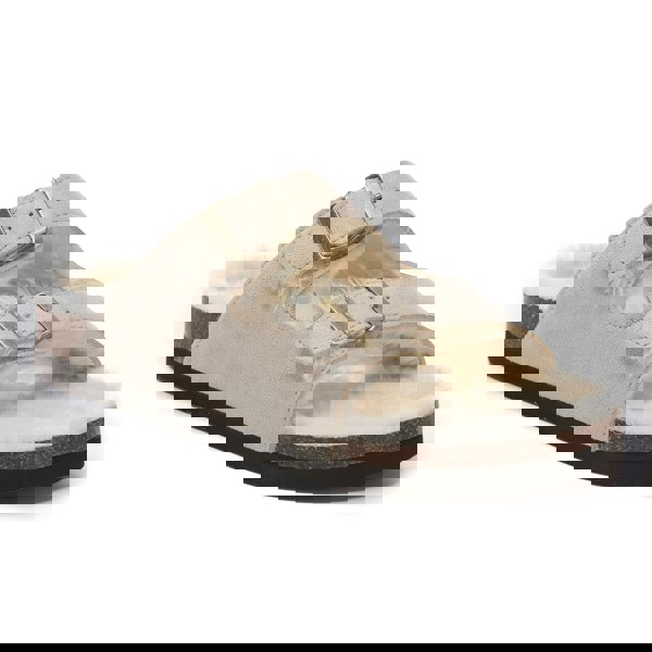 VIVASHOES Twin Strap Big Buckle Suede Cozy Slide Sandals for Women