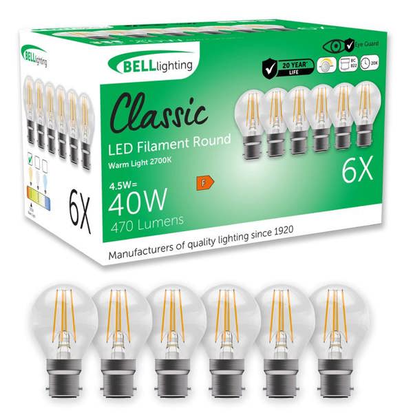 BELL Lighting B22 Dimmable Filament LED Golf Ball Bulbs, Warm White 2700K ,  4.5W , 40W Halogen Replacement , Bayonet Cap