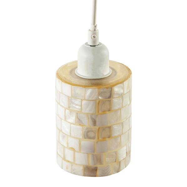 Modern Cylindrical Pendant Light Shade Mother of Pearl Style Mosaic Image 3