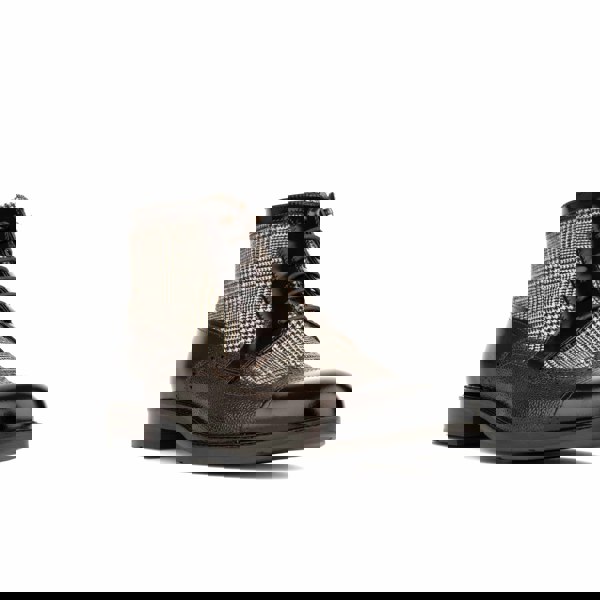 Embassy London Charles - Brown Check - Men's toe cap dressy leather boot in leather and textile