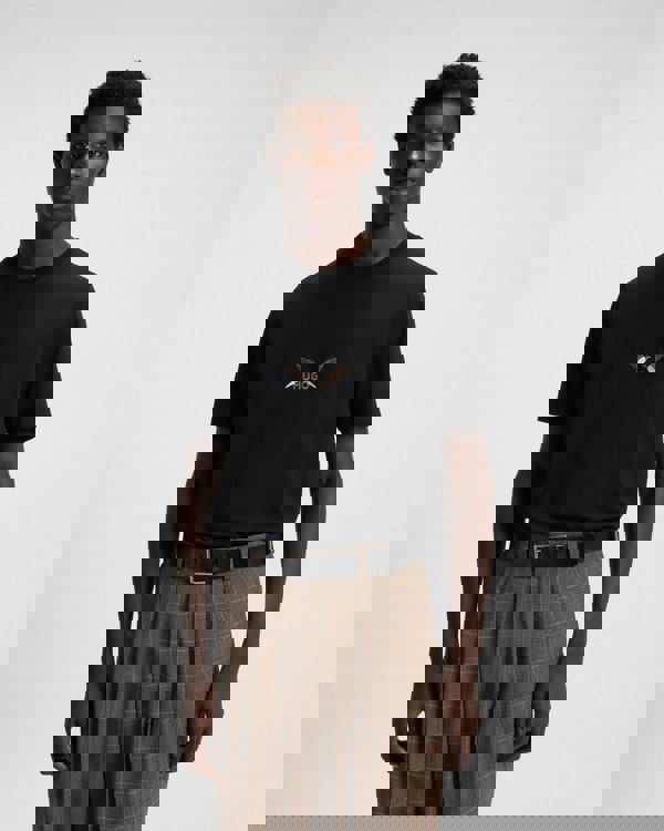 HUGO Dugolini Mens Cotton-Jersey T-Shirt with Embroidered Logo Artwork  - Black 001