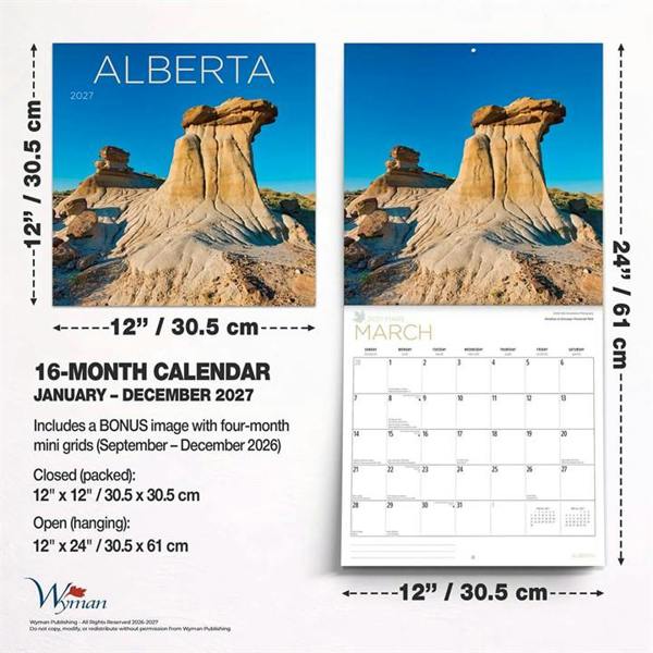 Alberta Calendar 2027, Wall Calendars, Month To View, Travel, Gift