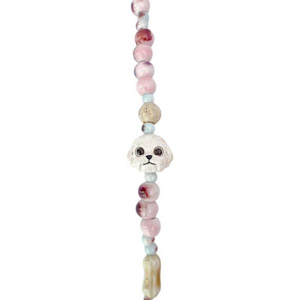 Nimmy Friends Nimmy Big Eye Cute Pet Bischon Fraise Dog Mobile Phone Chain Bag Charm Ceramic Bracelet Pink - N-XDY-SL-02