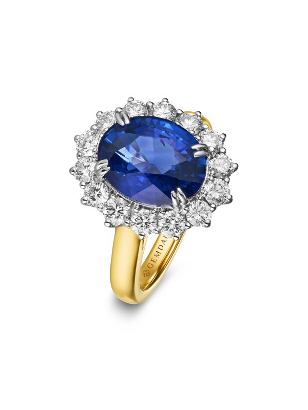 Gemdaia 5.5 Carat Natural Blue Sapphire & Diamond Cluster Ring