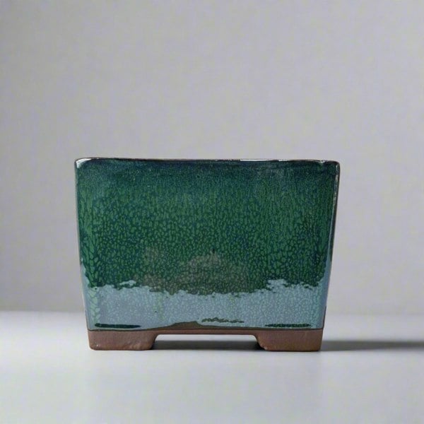 18cm Glazed Cascade Bonsai Pot | Square | 18cm x 18cm x 13cm | Green - Yorkshire Bonsai