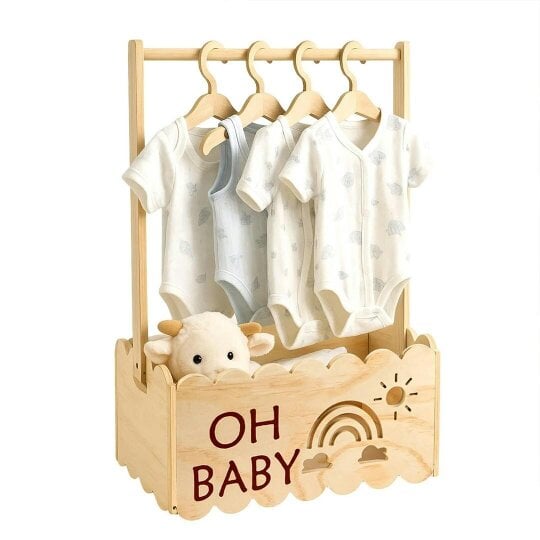 Havendro Wooden Baby Shower Basket, Baby Basket with Handle, Baby Shower Crate Closet