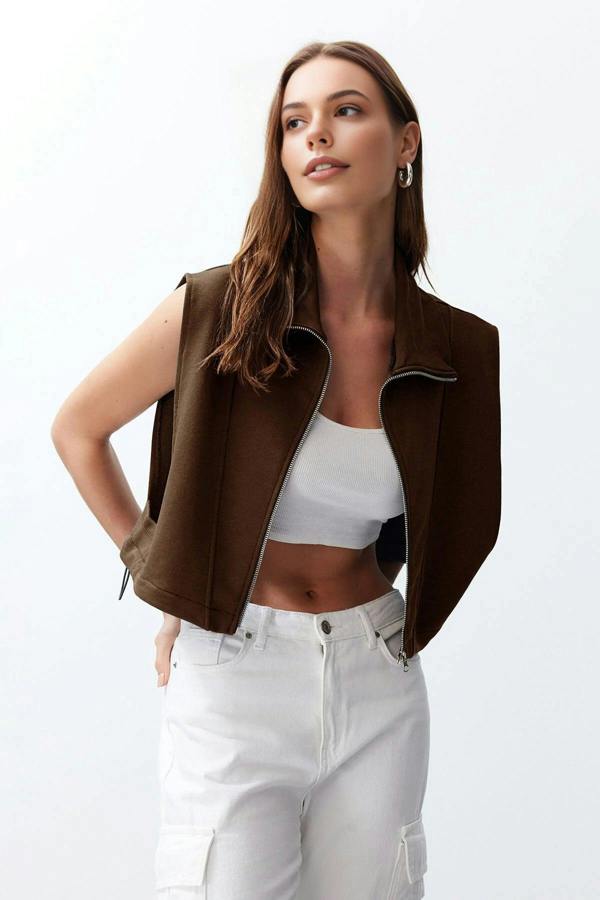 WOVCOR Stand Collar Moon Sleeve Thick Zippered Vest