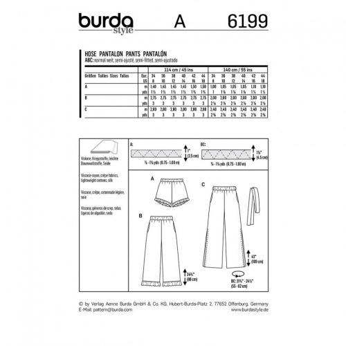 Burda Sewing Pattern 6199 Shorts and Trousers For Women, Sizes 8-18 - Easy