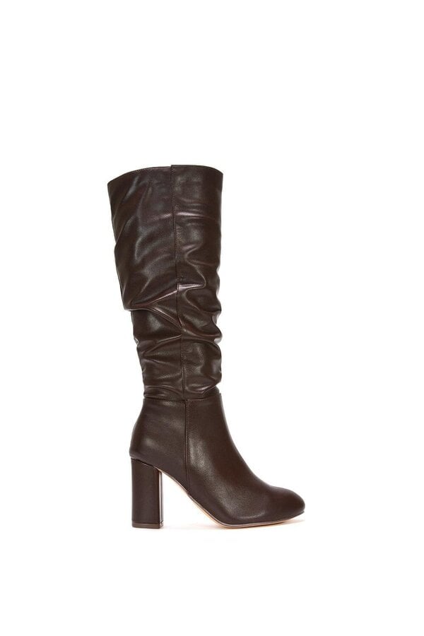 XY LONDON Ruched Zip-up Block Heeled Knee Calf Boots
