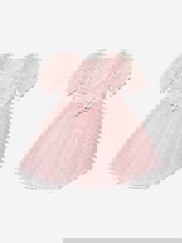 iAMe Girls Short Sleeve Embroidered Dress in Pink