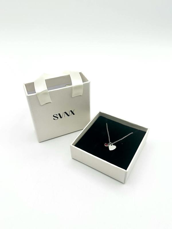 SVNX Mini Heart & July Birthstone Necklace in Silver - Gift Boxed