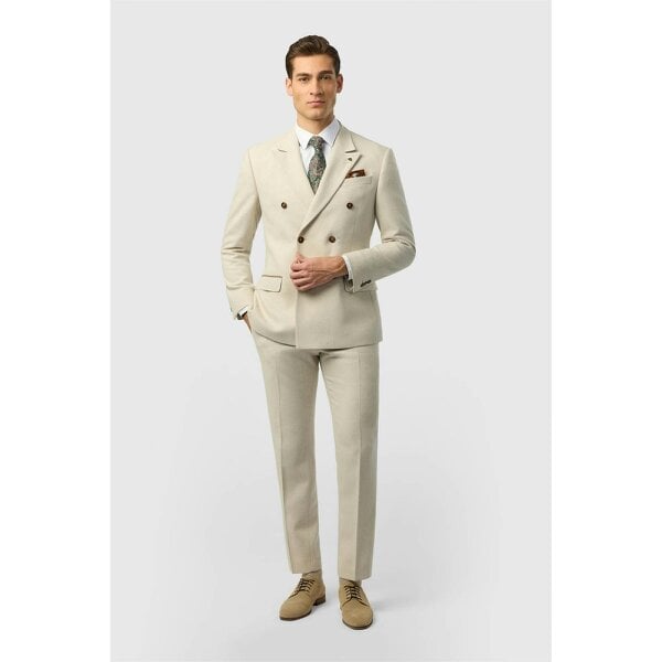 Antique Rogue Slim Fit Baxter Ecru Double Breasted Herringbone Jacket