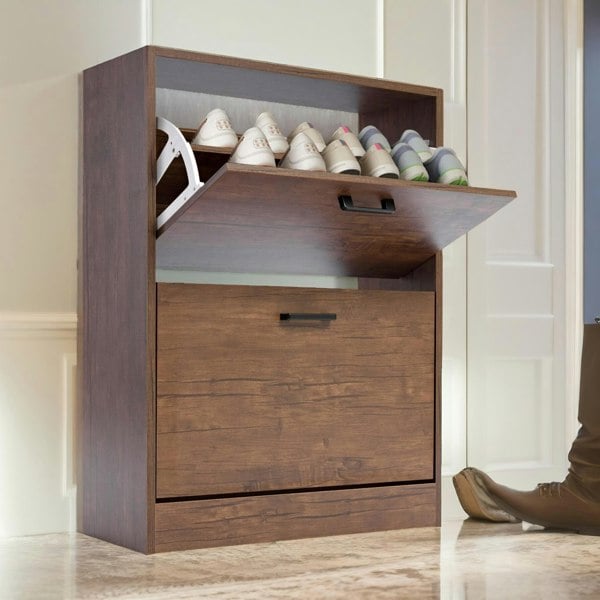 Rafaelo Mobilia 2 Drawer Shoe Storage Cabinet Walnut