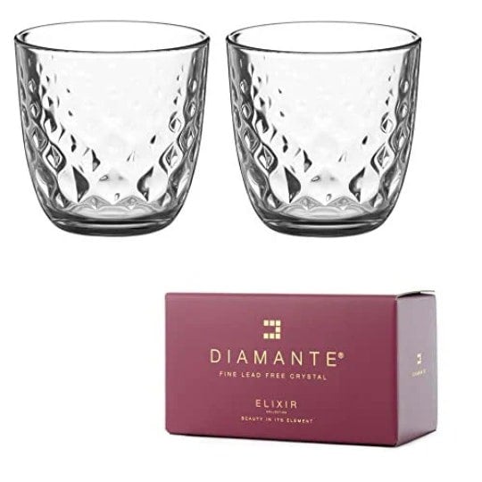 Diamante All Rounder Glasses Short Drink Tumblers ‘Slate’ – Gift Box of 2