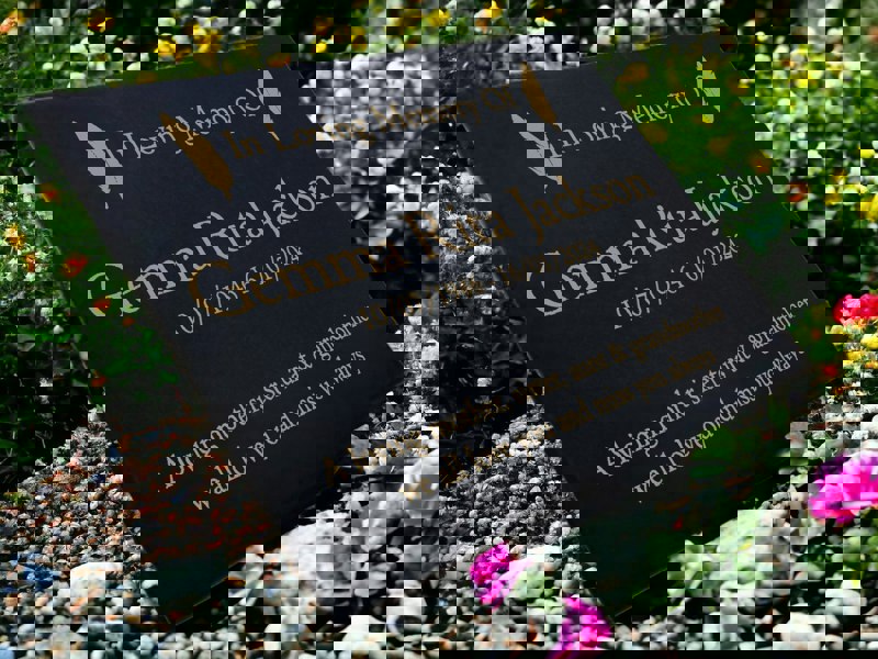 Memorials Direct Granite Memorial Plaque, Feather, Personalised, Stand Included