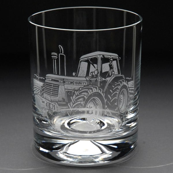 Glyptic Glass Art Vintage and Modern Tractor Tankard Tumbler Pint Highball Glass - Hand Engraved