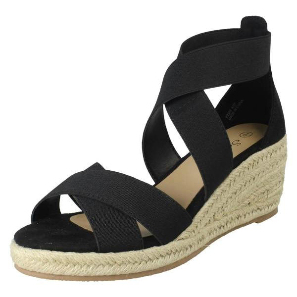 Savannah Ladies Savannah Elasticated Strap Wide Fit Wedge Heel Sandals F2308