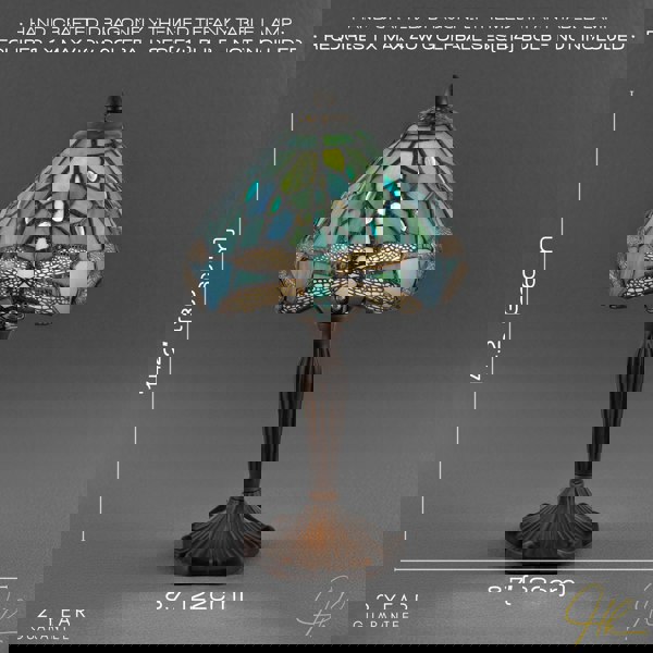 Handmade Emerald Green Stained Glass 8 Inch Tiffany Lamp with Dragonfly Design Image 6