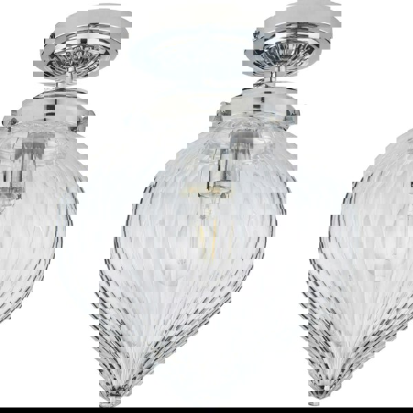 Decorative Flush Bathroom Ceiling Light Fitting - Clear Ribbed Glass Shade