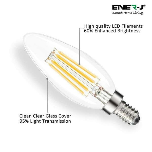 ENER-J LED Candle Light Bulbs 4W E14 Base, Warm White 2700K (Pack of 10pcs)