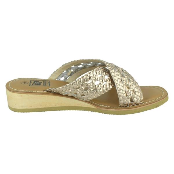Down to Earth Ladies Down To Earth Low Wedge Leather X Strap Mule Sandal F00430