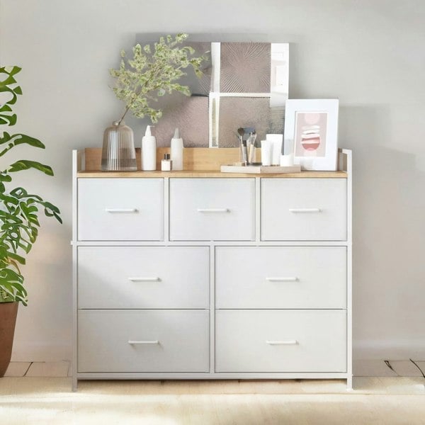 Rafaelo Mobilia Industrial Bedroom Chest With 7 Fabric Drawers White