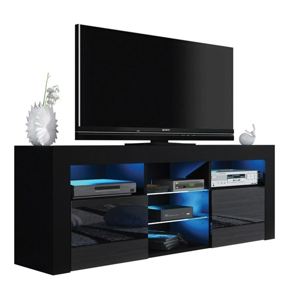 Mex Furniture Stylish 145cm Modern TV Unit with Black Gloss Doors and Spacious Cabinet Storage